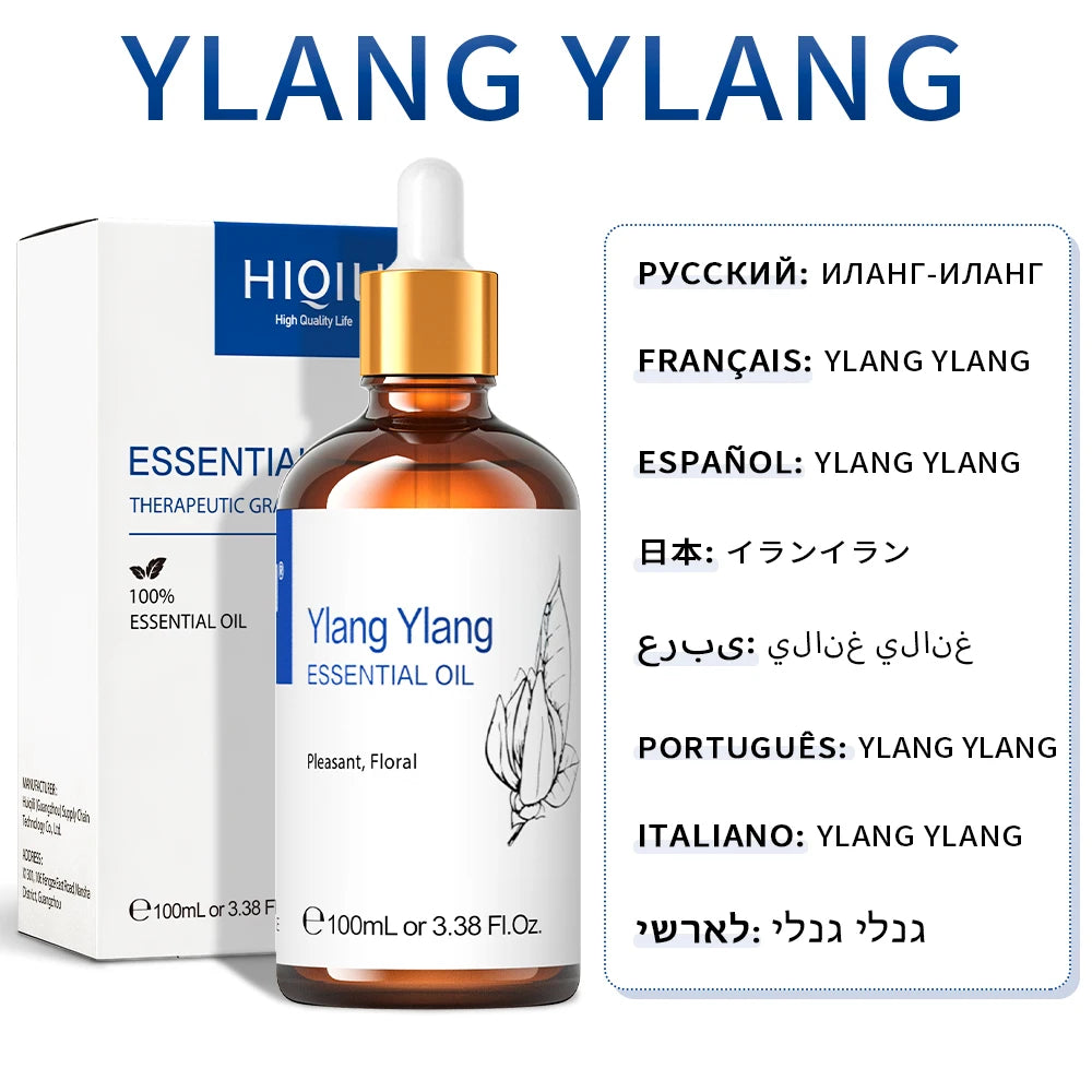 HIQILI 100ML Lavender Jasmine Rose Vanilla Mint Eucalyptus Lemon Essential Oils for Diffuser, Humidifier, Massage, Skin, Hair