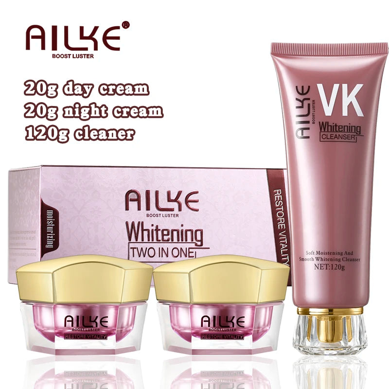 AILKE Lightening Facial Cream, Brightening, Reduce Spots, For Black and Dark Skin, Whitening Face Care Set for All Skin Types