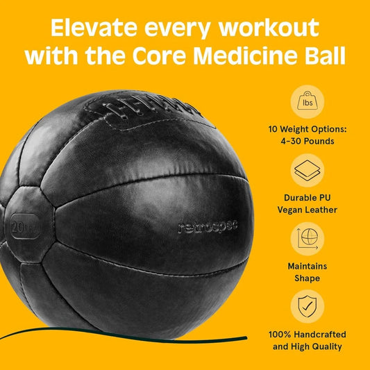 Core Weighted Medicine Ball  Soft Touch Vegan Leather with Sturdy Grip for Strength Training