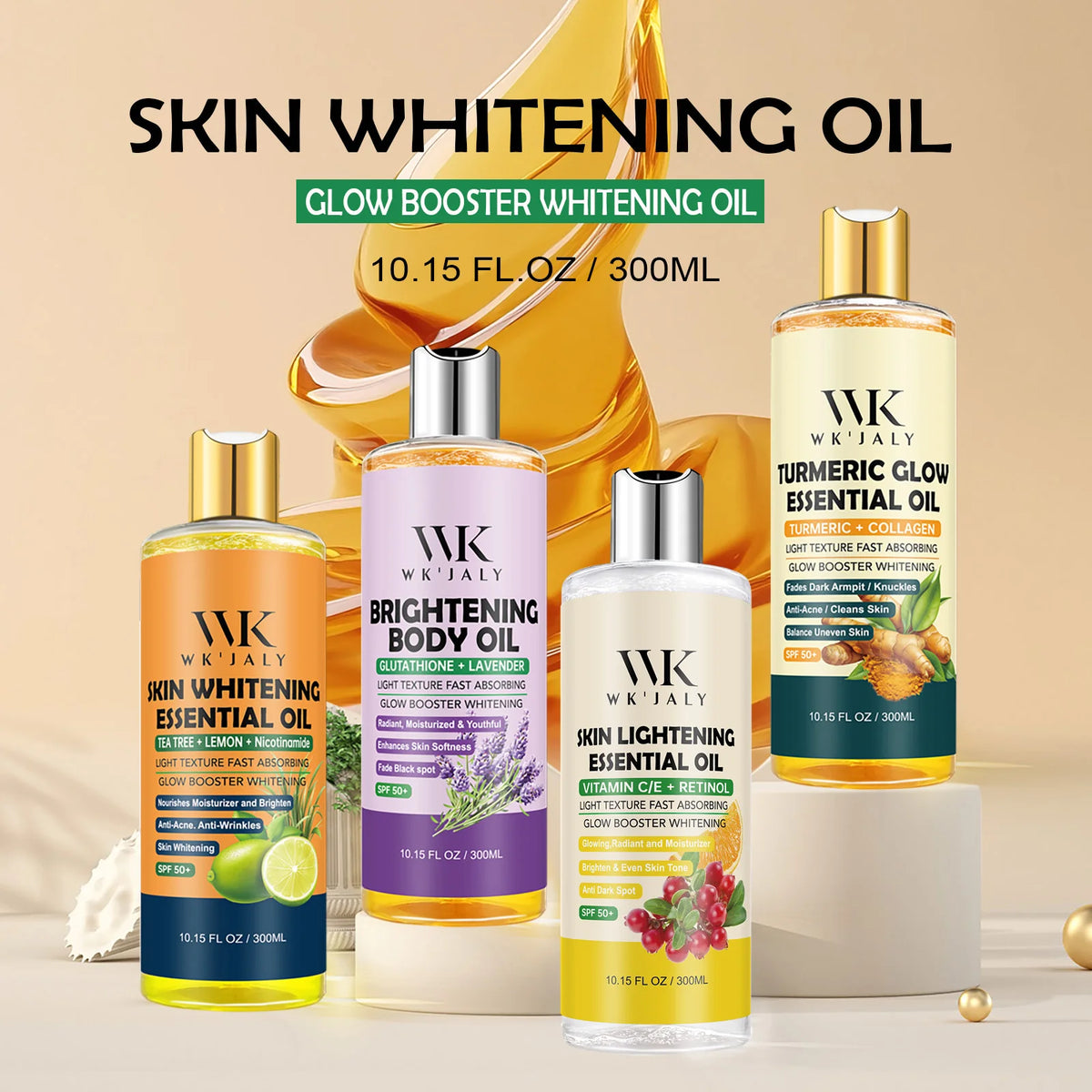 WK JALY Turmeric Brightening Body Oil, Anti Acne, Fade Dark Spots,  Even Skin Tone, Moisturizing, Nourish Rough Skin, 500ml