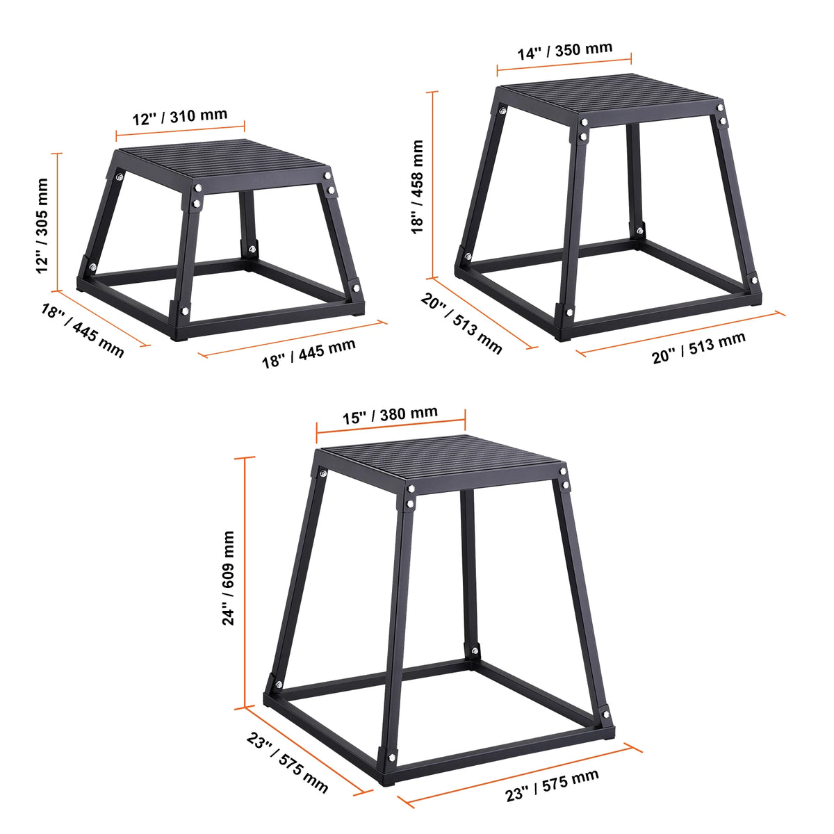 SucceBuy 12/18/24Inch Plyometric Jump Boxes Plyo Box Platform and Jumping Agility Box Anti-Slip Fitness Exercise Step Up Box Set