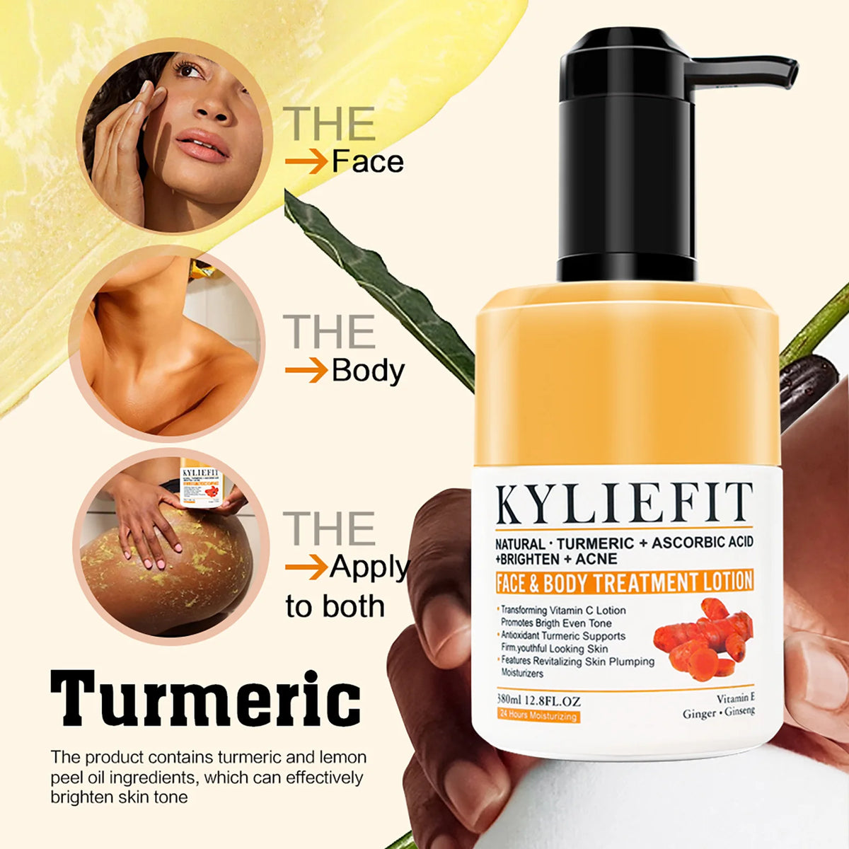 Natural Turmeric Whitening Lotion, Anti Acne, Dark and Black Spots, Moisturizing, Even Skin Tone, For Face and Body Cream