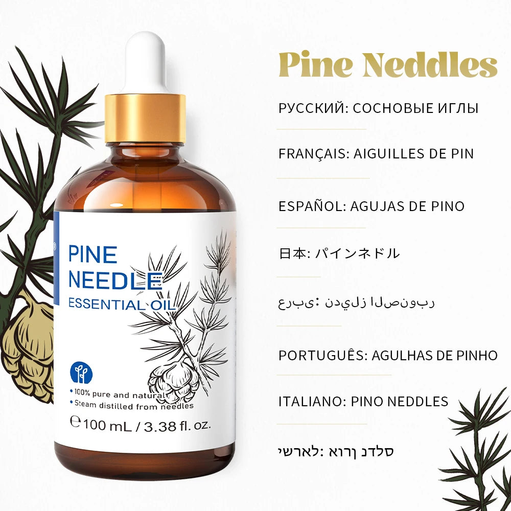 HIQILI 100ML Pine Needles Essential Oils, Pure Essential Oil for Aromatherapy, Diffuser, Humidifier, Massage, Relieving Stress