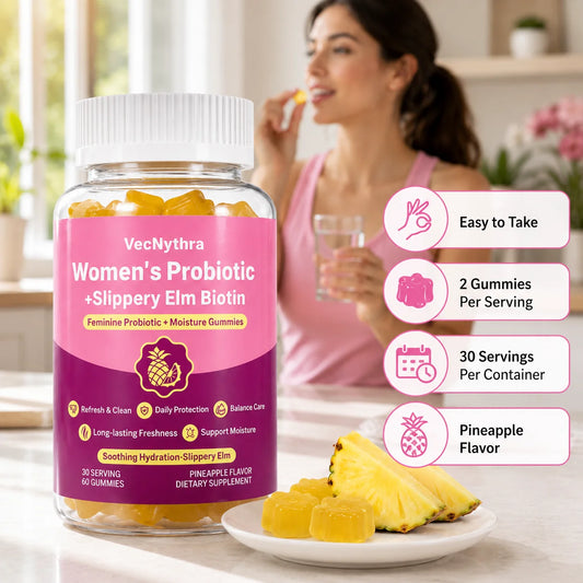 VecNythra Pineapple Probiotic Gummies for Women with Slippery Elm Vitamin C Daily Freshness Support 60 Gummies