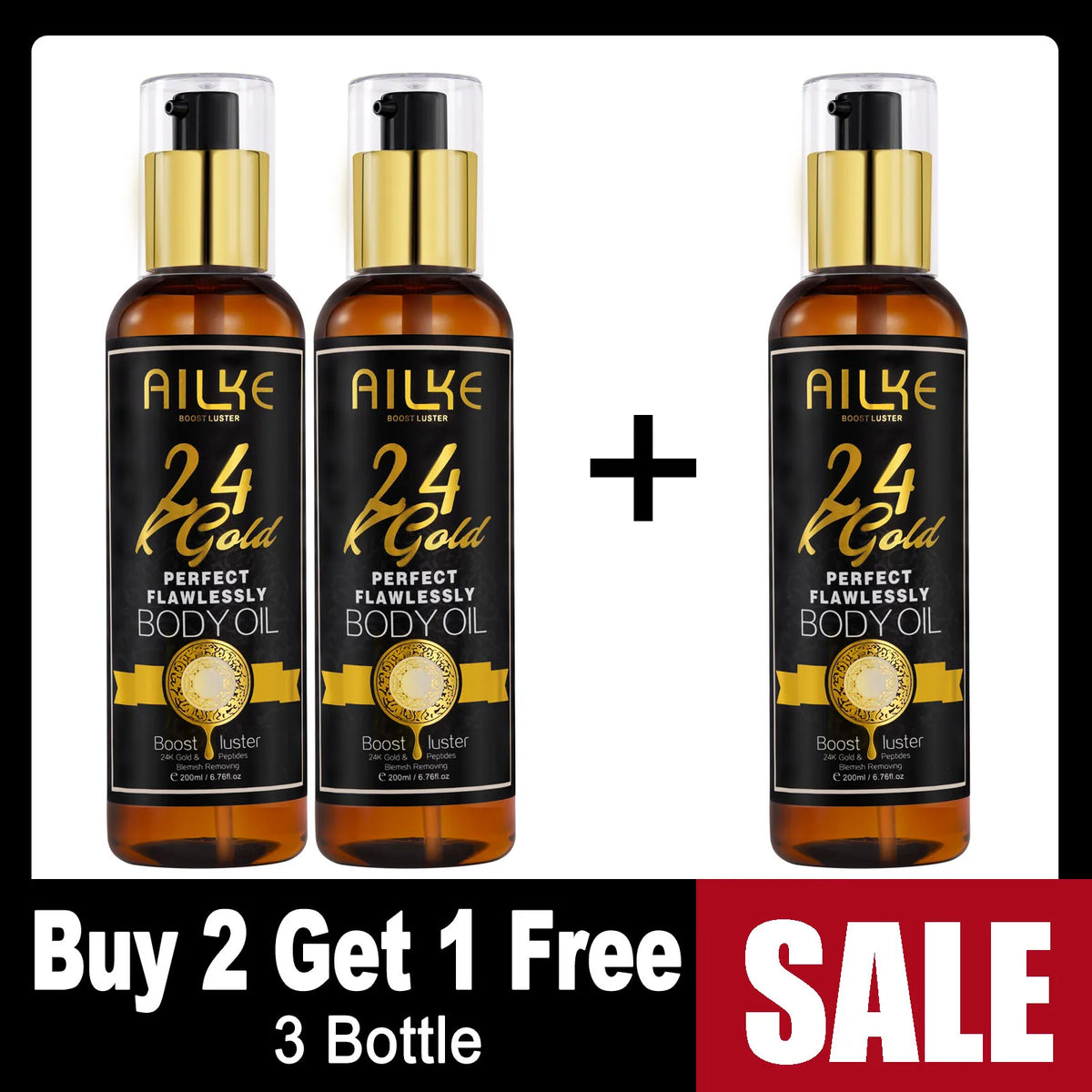AILKE 24K Glod Flawlessly Skin Care Range, Skin Whitener, Reduce Dark Spots, Melanin, Wrinkles, Moisturize, For Women & Men