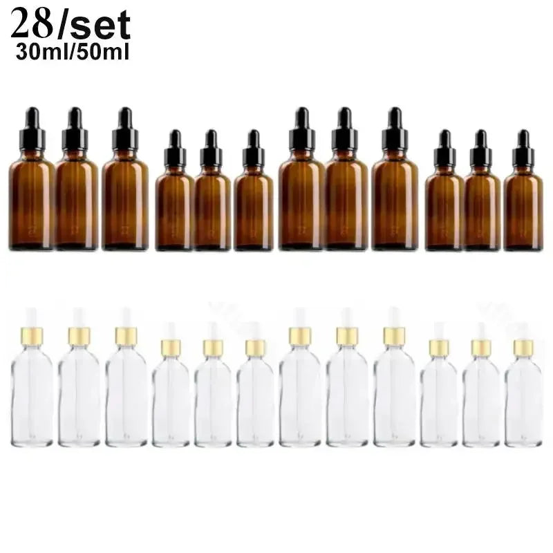 28PCS 30ml/50ml Glass Dropper Bottle Aromatherapy Liquid Drop for Massage Essential Oil Pipette Bottles Refillable