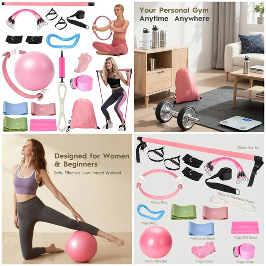 9-Piece At Home Pilates Kit for Beginners & Women | Complete Pilates Equipment Set with Ring, Yoga