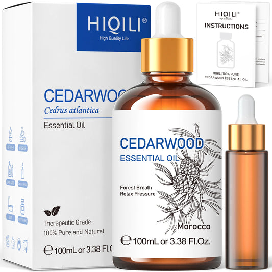 HIQILI 100ML Cedarwood Essential Oil, Pure Essential Oil for Diffuser, Humidifier, Massage, Relaxing, Relieving Stress