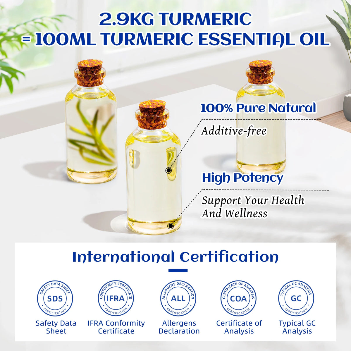 HIQILI 100ML Turmeric Essential Oils, 100% Pure Herbal Plant Oil for Candle, Health Promotion, Diffuser And Humidifier, Relax