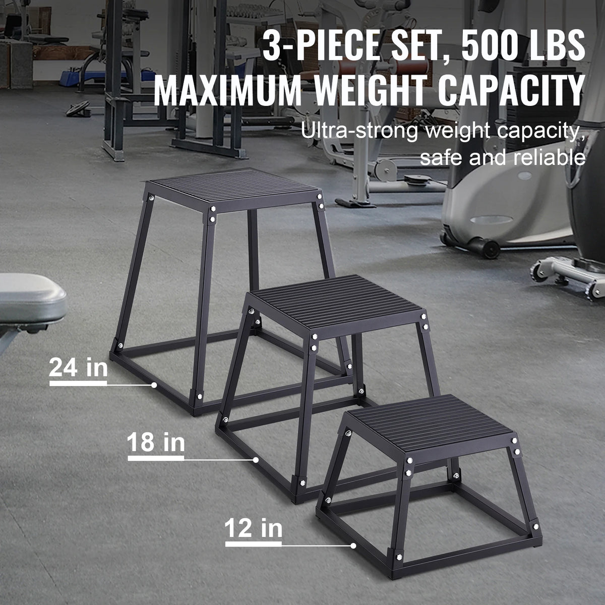 SucceBuy 12/18/24Inch Plyometric Jump Boxes Plyo Box Platform and Jumping Agility Box Anti-Slip Fitness Exercise Step Up Box Set