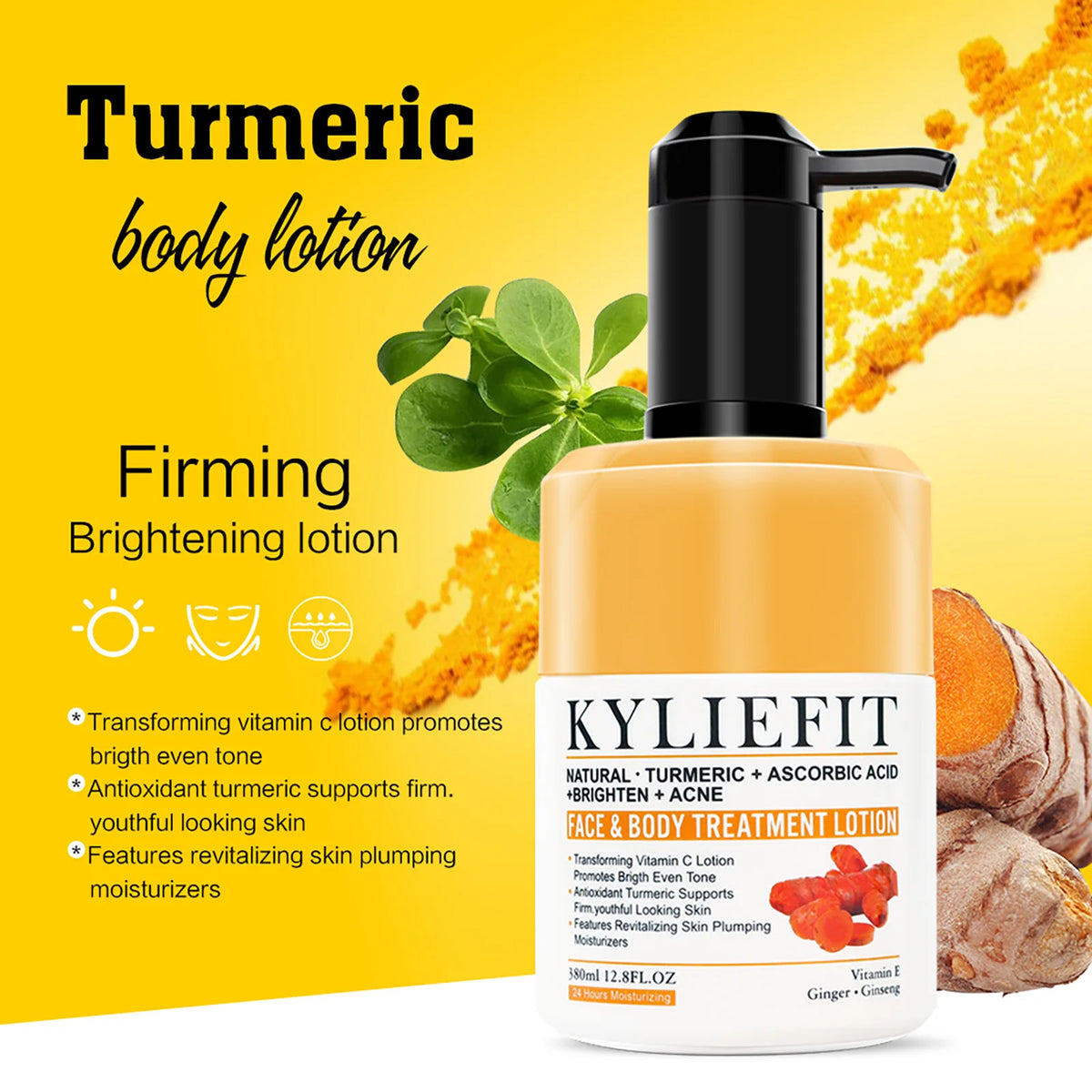 Natural Turmeric Whitening Lotion, Anti Acne, Dark and Black Spots, Moisturizing, Even Skin Tone, For Face and Body Cream