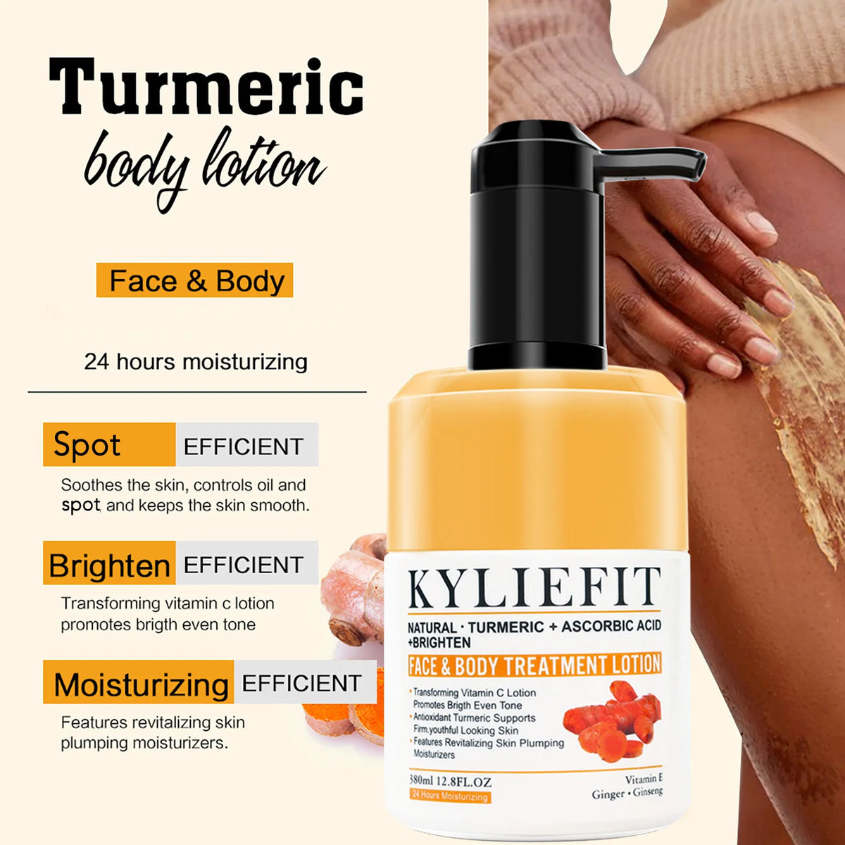 Natural Turmeric Whitening Lotion, Anti Acne, Dark and Black Spots, Moisturizing, Even Skin Tone, For Face and Body Cream