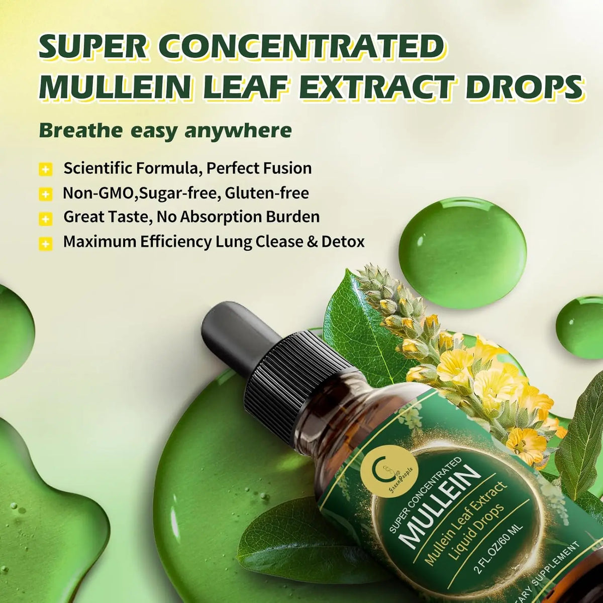 Mullein Leaf Extract Drops - Lung Cleanse - Powerful Mullein for Immune Support,Detox & Respiratory Support - Herbal Supplements