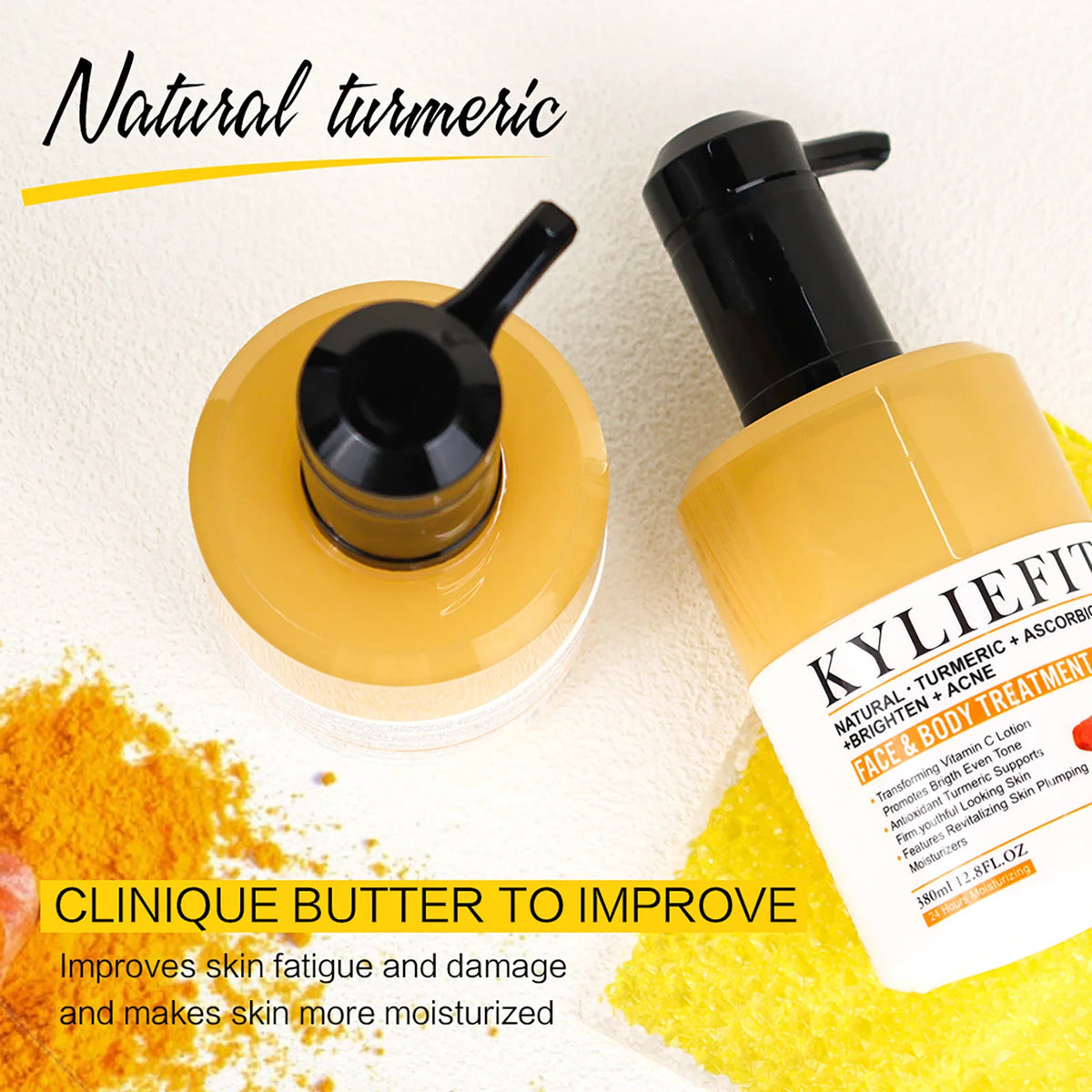 Natural Turmeric Whitening Lotion, Anti Acne, Dark and Black Spots, Moisturizing, Even Skin Tone, For Face and Body Cream