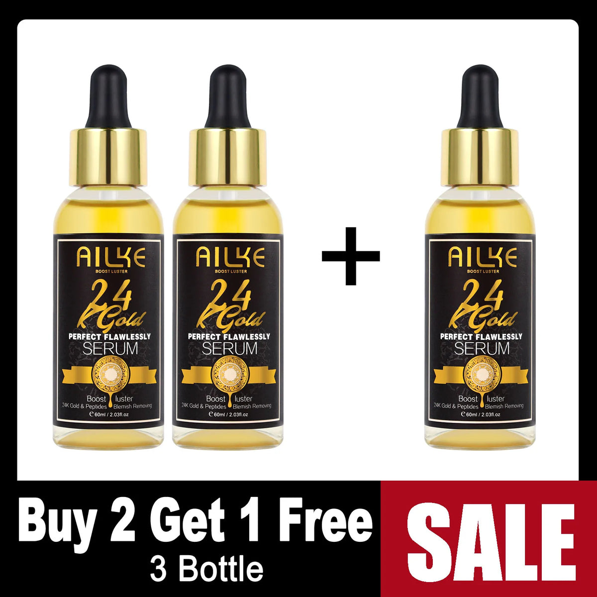 AILKE 24K Glod Flawlessly Skin Care Range, Skin Whitener, Reduce Dark Spots, Melanin, Wrinkles, Moisturize, For Women & Men