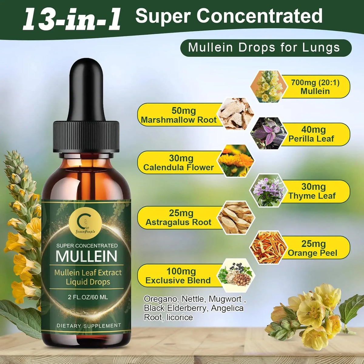 Mullein Leaf Extract Drops - Lung Cleanse - Powerful Mullein for Immune Support,Detox & Respiratory Support - Herbal Supplements