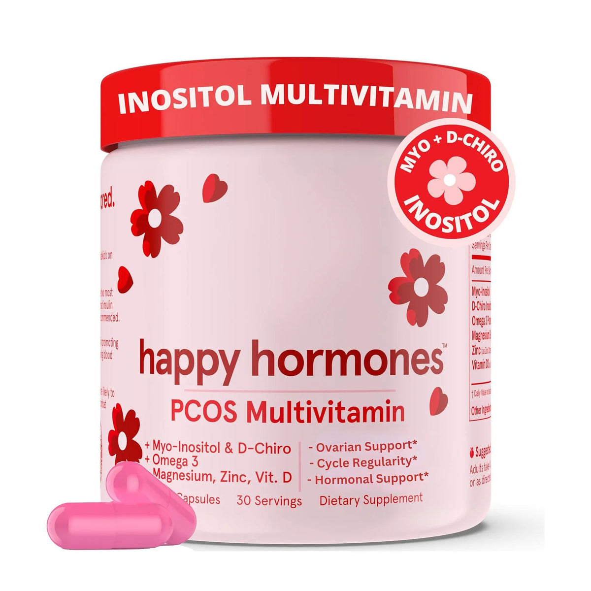 Happy Hormones PCOS Multivitamin Capsules /Myo-Inositol and D-Chiro Inositol Supplement /Omega-3 and Vitamin D3,120Caps