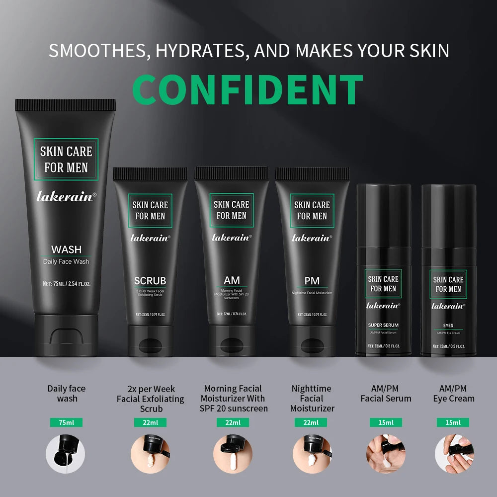 Men Skincare Kit Deep Cleansing Face Wash Oil Control Refreshing Hydrating Moisturizer Minimize Pores Firming Daily Facial Treatment Complete Men Grooming Gift Set For Him
