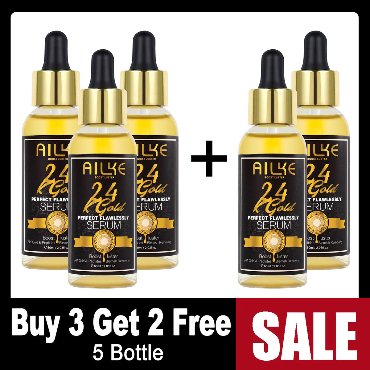 AILKE 24K Glod Flawlessly Skin Care Range, Skin Whitener, Reduce Dark Spots, Melanin, Wrinkles, Moisturize, For Women & Men