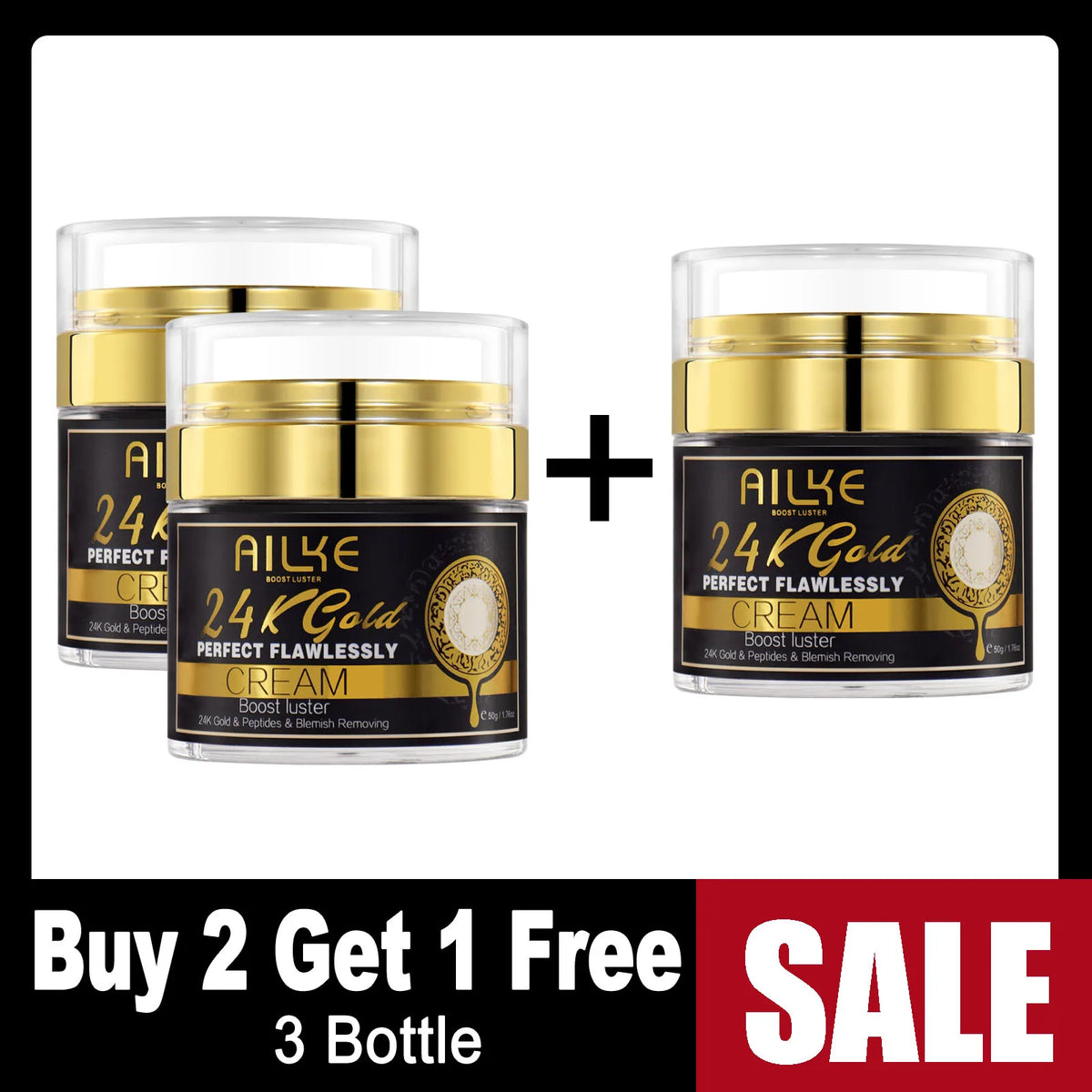 AILKE 24K Glod Flawlessly Skin Care Range, Skin Whitener, Reduce Dark Spots, Melanin, Wrinkles, Moisturize, For Women & Men