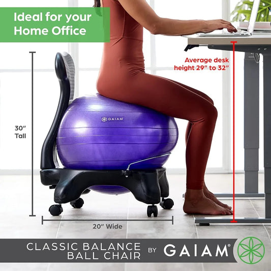 Gaiam 610-6002RTL Classic Balance Ball Chair with 52cm Stability Ball Yoga Chair with Pump And Exercise Guide