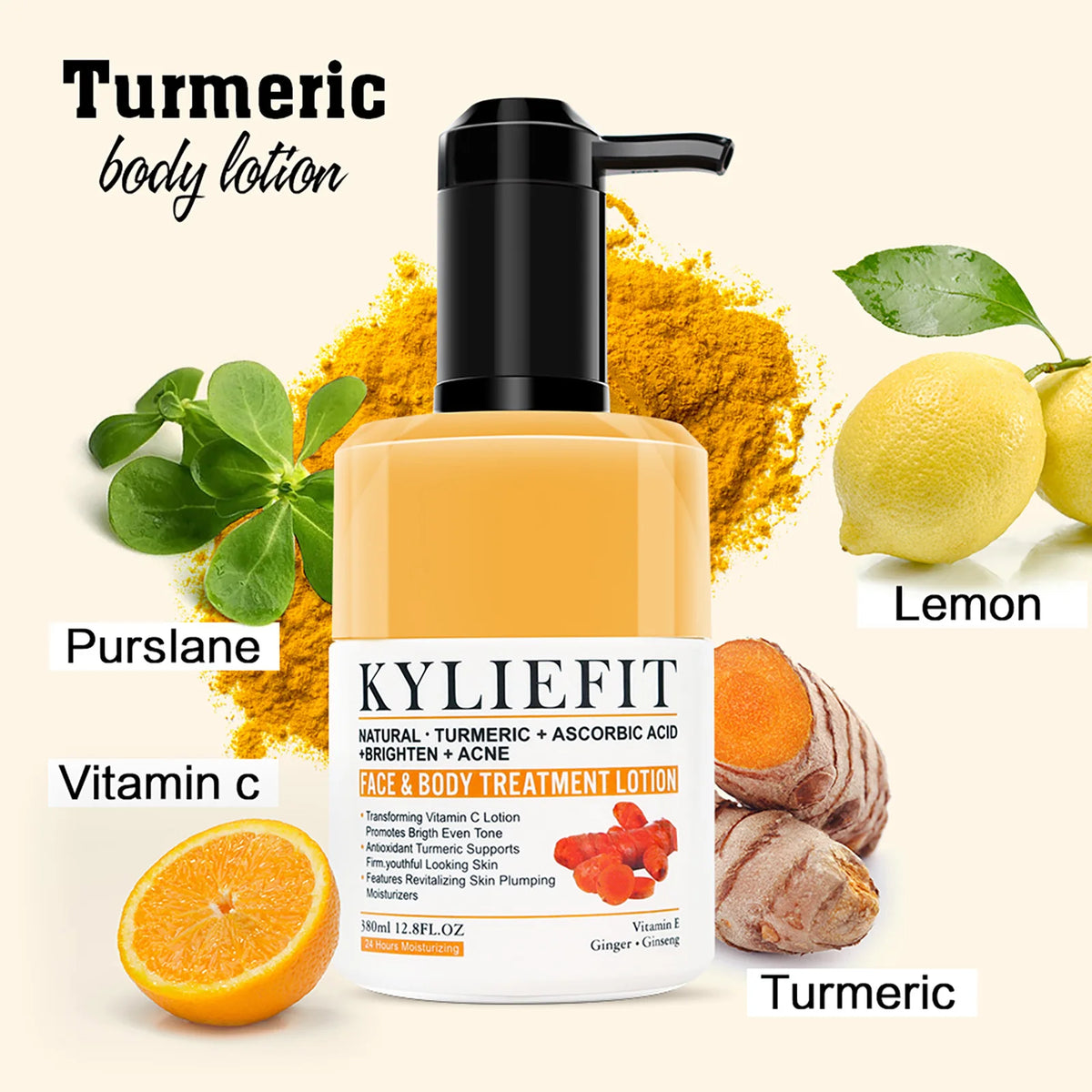 Natural Turmeric Whitening Lotion, Anti Acne, Dark and Black Spots, Moisturizing, Even Skin Tone, For Face and Body Cream