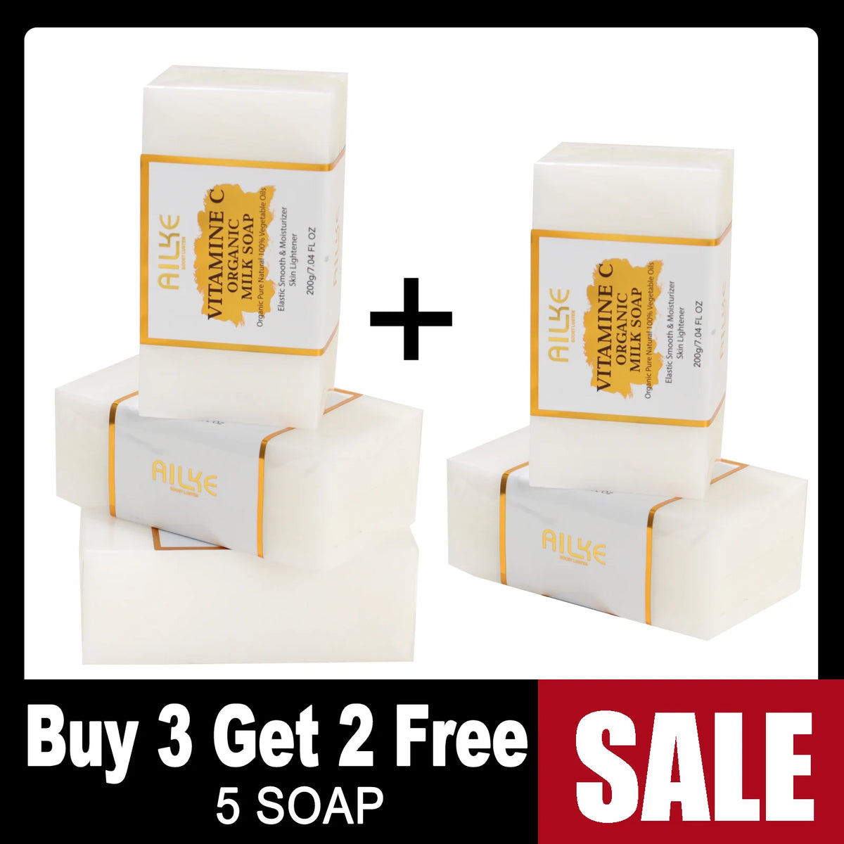 Ailke organic milk soaps containing vitamin C, whitening, wrinkle reducing, anti-aging, smoothing, and softening the skin,200g