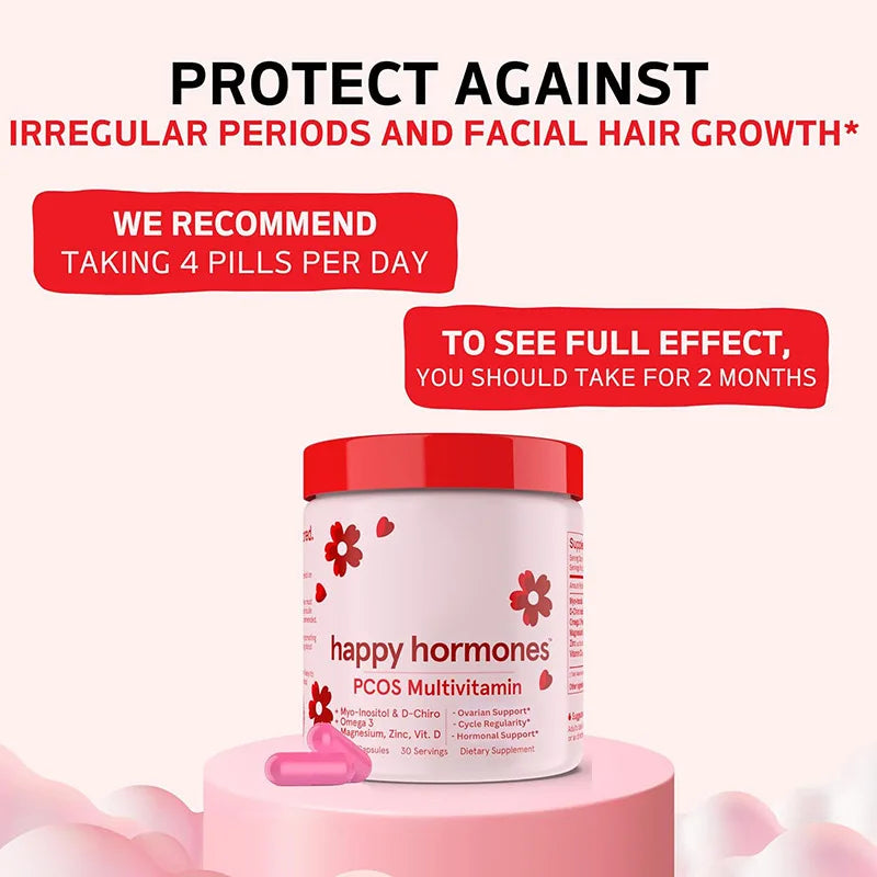 Happy Hormones PCOS Multivitamin Capsules /Myo-Inositol and D-Chiro Inositol Supplement /Omega-3 and Vitamin D3,120Caps