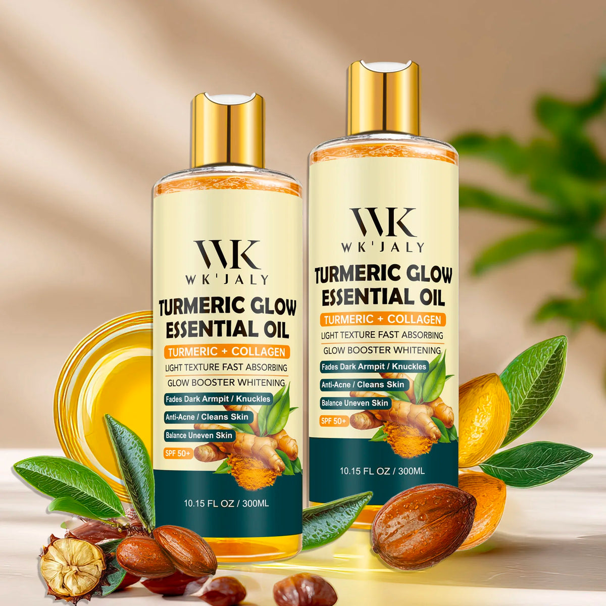 WK JALY Turmeric Brightening Body Oil, Anti Acne, Fade Dark Spots,  Even Skin Tone, Moisturizing, Nourish Rough Skin, 500ml