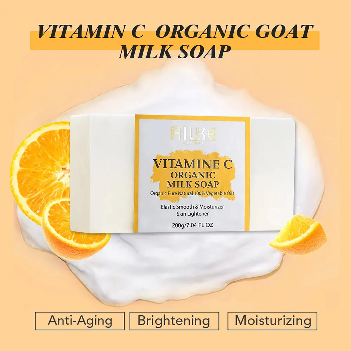 Ailke organic milk soaps containing vitamin C, whitening, wrinkle reducing, anti-aging, smoothing, and softening the skin,200g