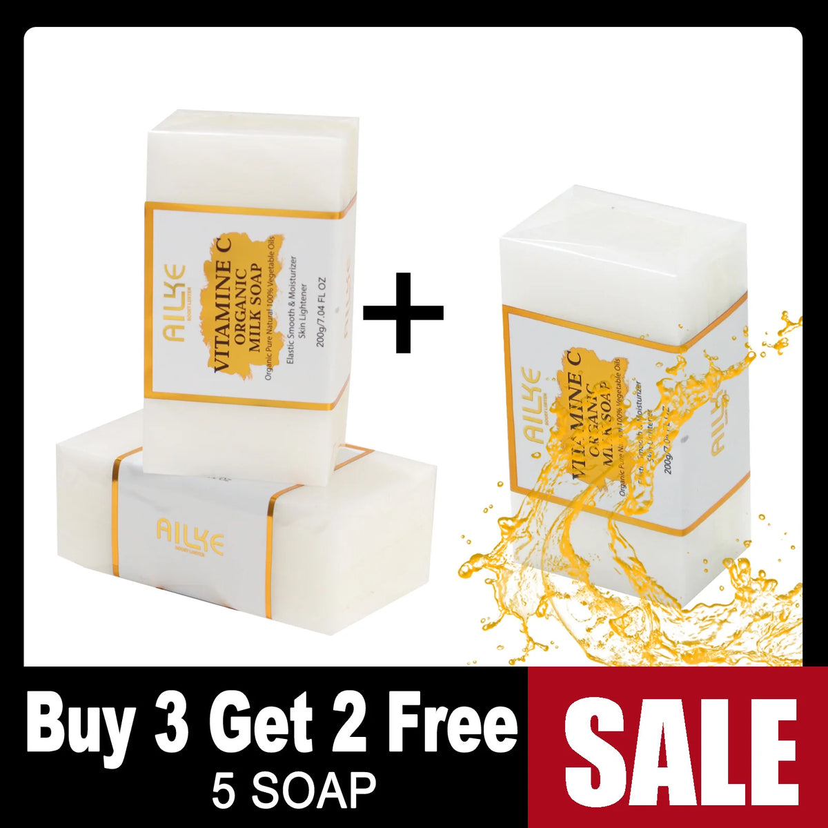 Ailke organic milk soaps containing vitamin C, whitening, wrinkle reducing, anti-aging, smoothing, and softening the skin,200g