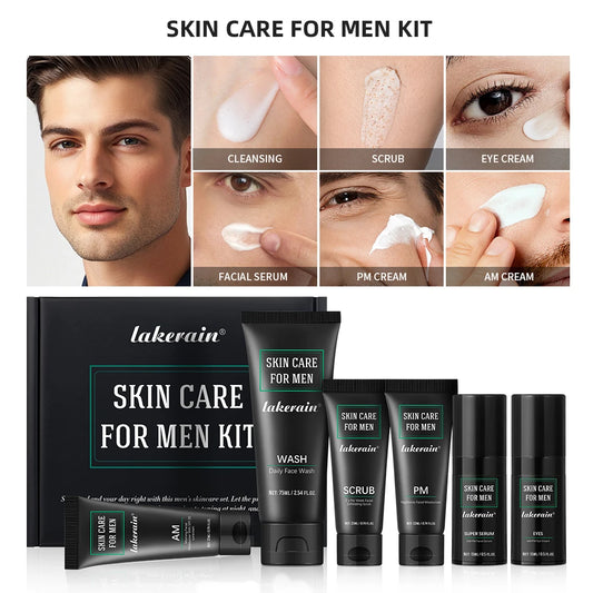Men Skincare Kit Deep Cleansing Face Wash Oil Control Refreshing Hydrating Moisturizer Minimize Pores Firming Daily Facial Treatment Complete Men Grooming Gift Set For Him