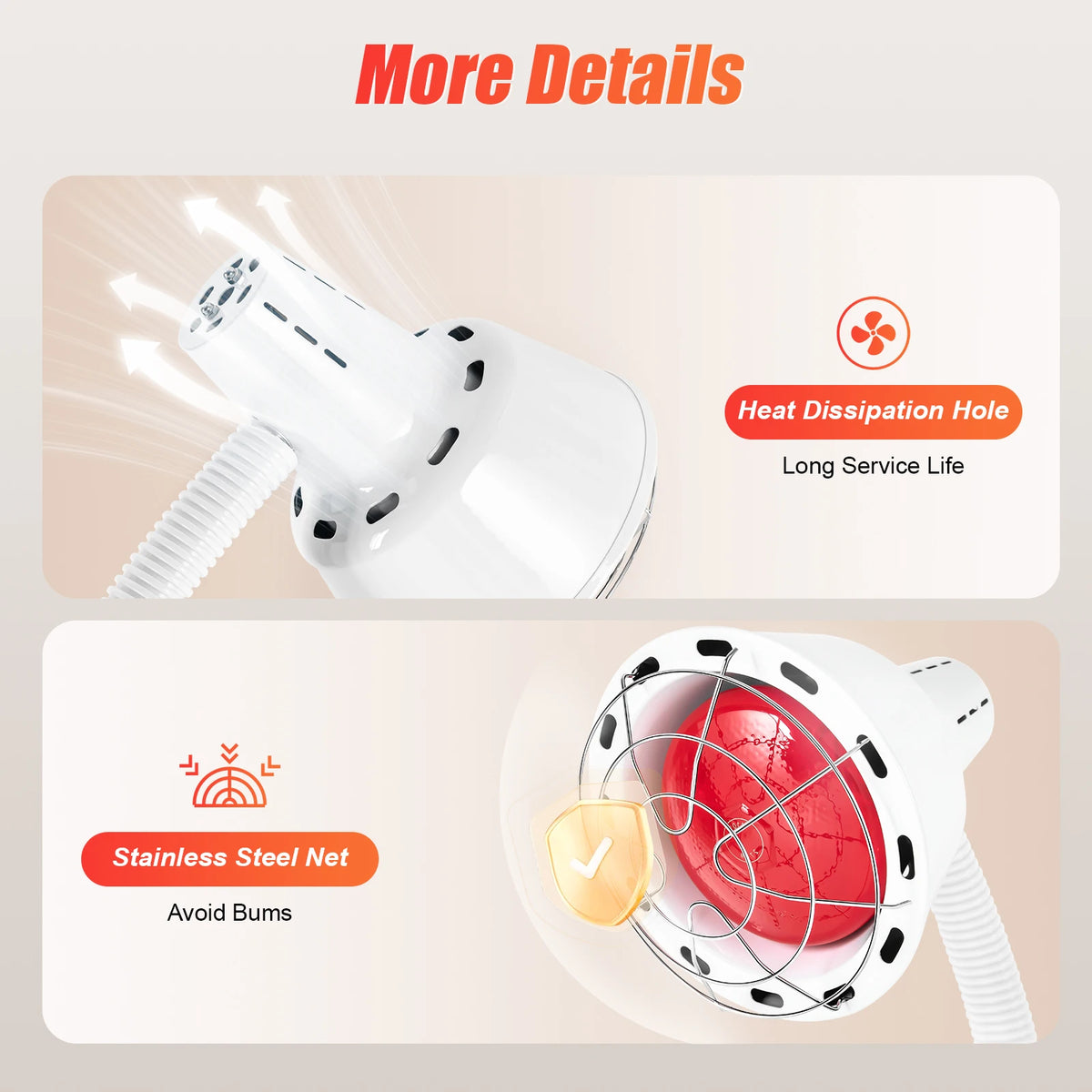 275W Adjustable Infrared Heat Lamp for Muscle&Joint Pain Relief, 360° Rotatable Infrared Baking Light, 0-115℃ Temp Control