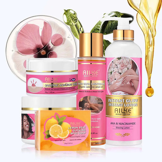 AILKE Natural Skin Brightening Set, Clean Darkness, Acne, Stains, Moisturize, Lightening, Smooth, Improve Rough and Dry Skin